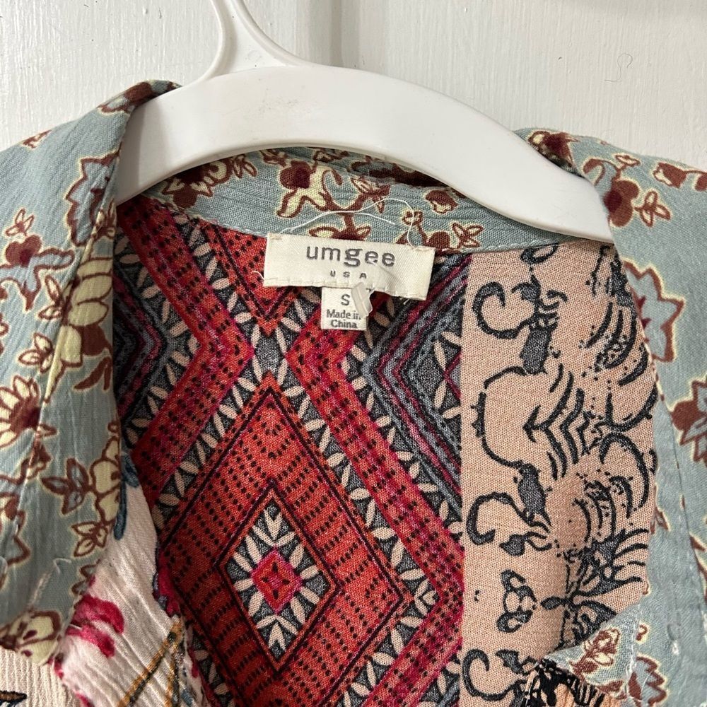Umgee Multicolor Patchwork Button-Down Blouse - Picture 2 of 6